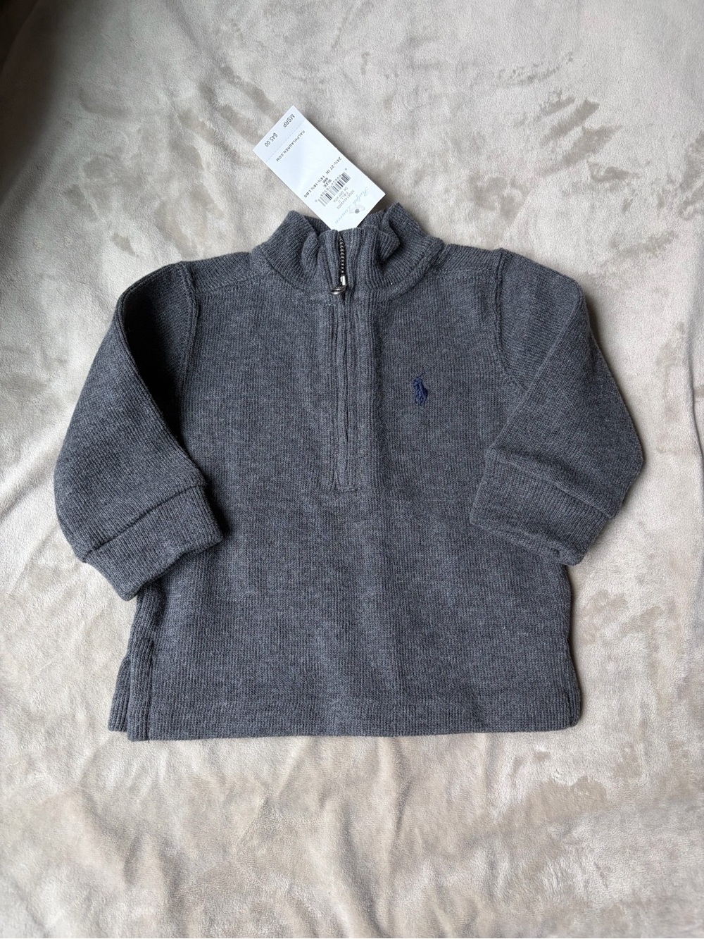 Ralph Lauren Kids Charcoal Gray Half-Zip Knit Sweater with Navy Pony